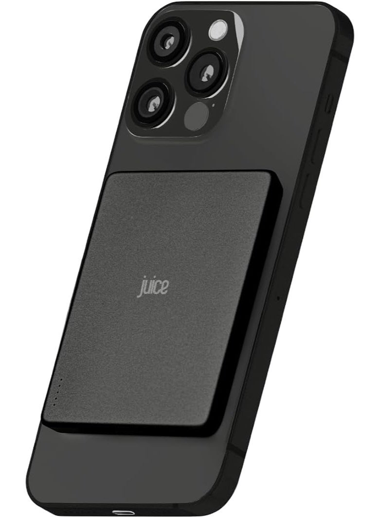 جوس بنك طاقة لاسلكي مغناطيسي Juice Slim بسعة 5000 مللي أمبير/ساعة - شحن لاسلكي بقوة 15 وات، شحن سريع USB-C، بطارية محمولة لأجهزة iPhone وأجهزة Qi - أسود - Image 2